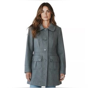 Anthropologie Tulle Button Up Wool Blend Peacoat, Size Small